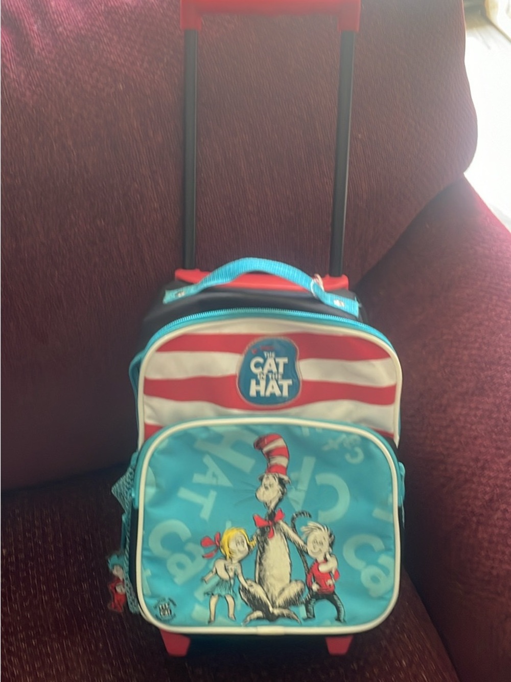 The Cat in the Hat Kids Rolling Backpack - Aqua & Red